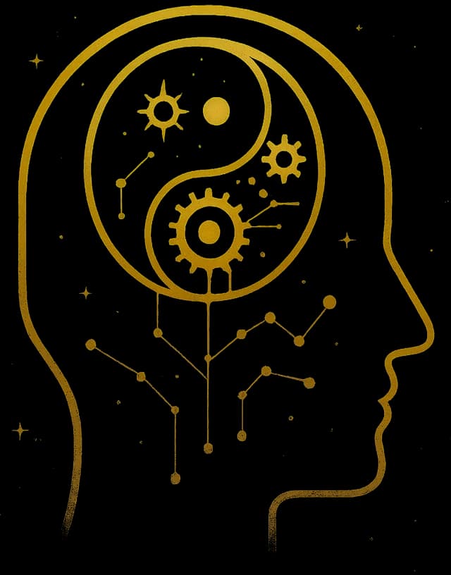 Taroscoper golden mystical head symbolizing mind, fate and magic